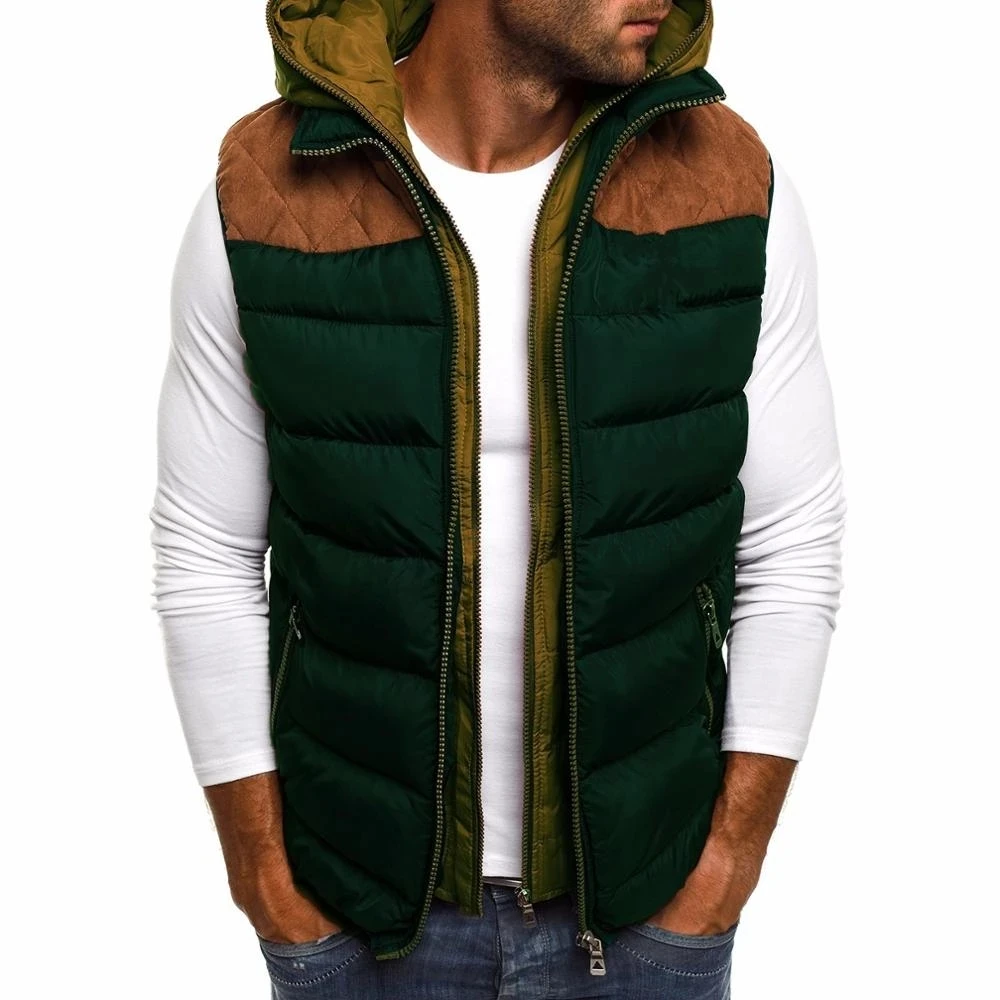 Zogaa Men's Winter Parkas Vest Patchwork Hooded collar Zipper Men's Down Jacket Sleeveless Winter Jacket For Men Men's Clothing