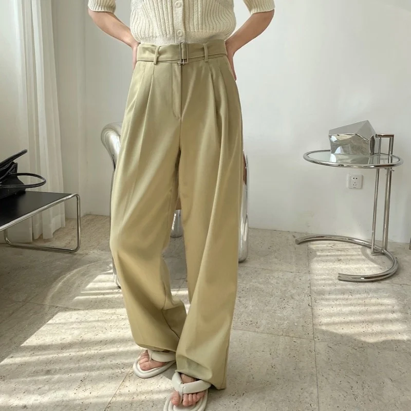 Summer Spring 2022 New French Style Elegant High Waist Wide Leg Pants Suits Pants Fashion Loose Straight Casual Womens Pants