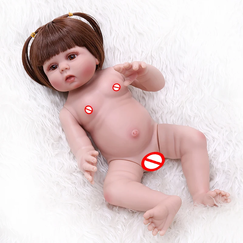 

Free shipping from Brazil 48CM bebe reborn toddler girl doll in pink rabbit dress full silicone body Anatomically Correct