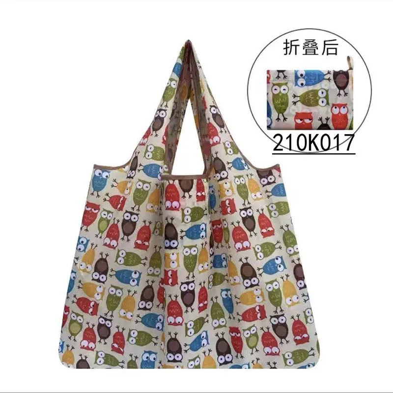

Newest Tote Foldable Colors ECO Reusable Polyester Portable Shoulder Handbag Cartoon Dog Green Folding Pouch Shopping Bag