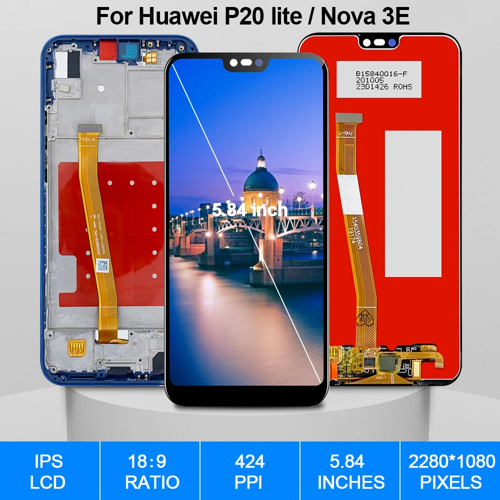 Pantalla Original para Huawei P20 Lite pantalla Lcd con marco para Nova 3e Digitalizador de pantalla t&aacute;ctil ANE-LX1 ANE-LX3 piezas de repuesto-1