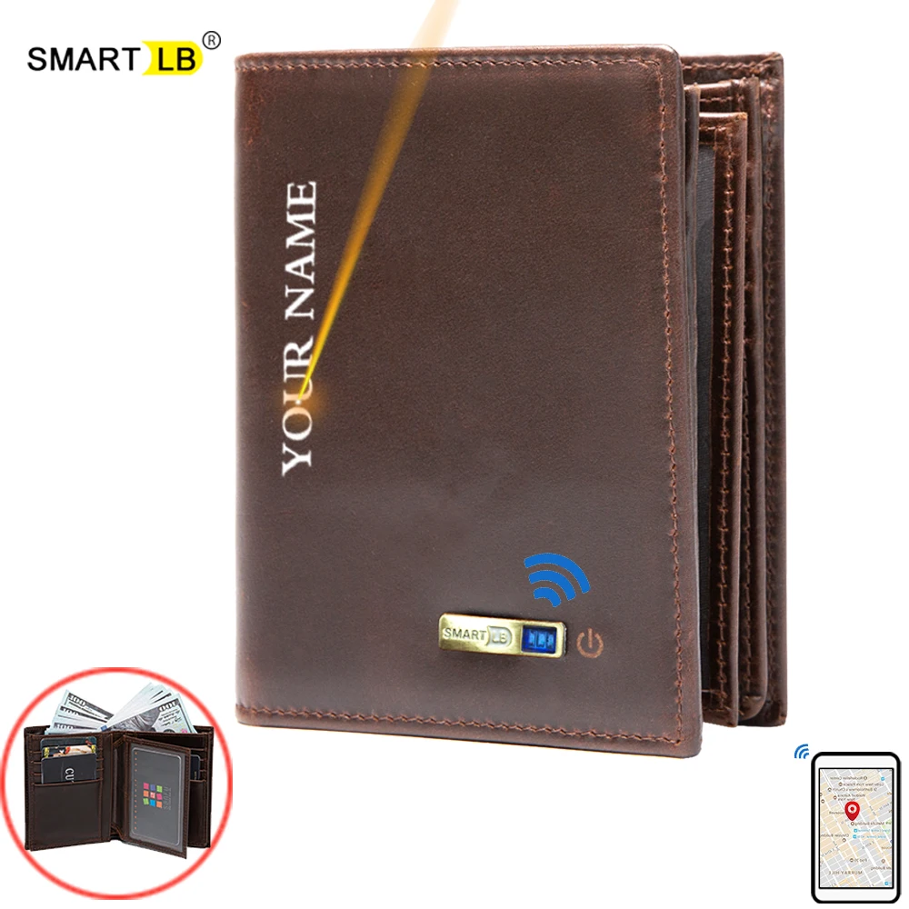 Смарт-кошелек мужской из натуральной кожи с Bluetooth, короткий удобный многофункциональный держатель для карт, Роскошный деловой бумажник для ...