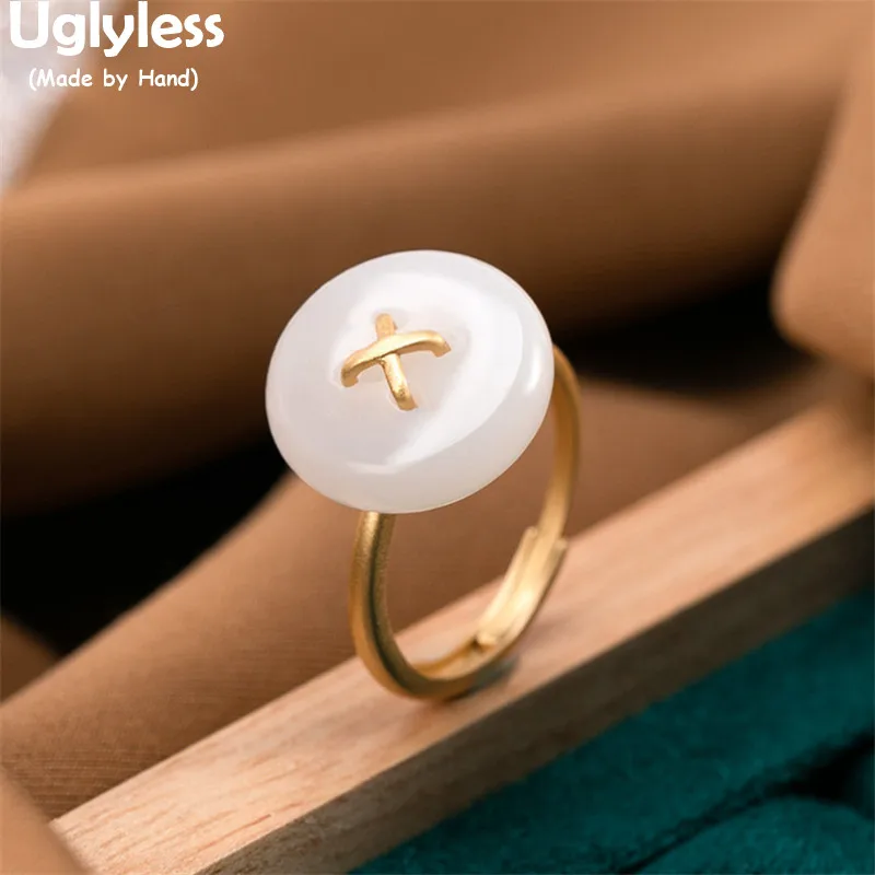 

Uglyless Новые Креативные нефритовые пуговицы кольца для женщин натуральные драгоценные камни Модные ювелирные изделия простая Мода 925 серебр...
