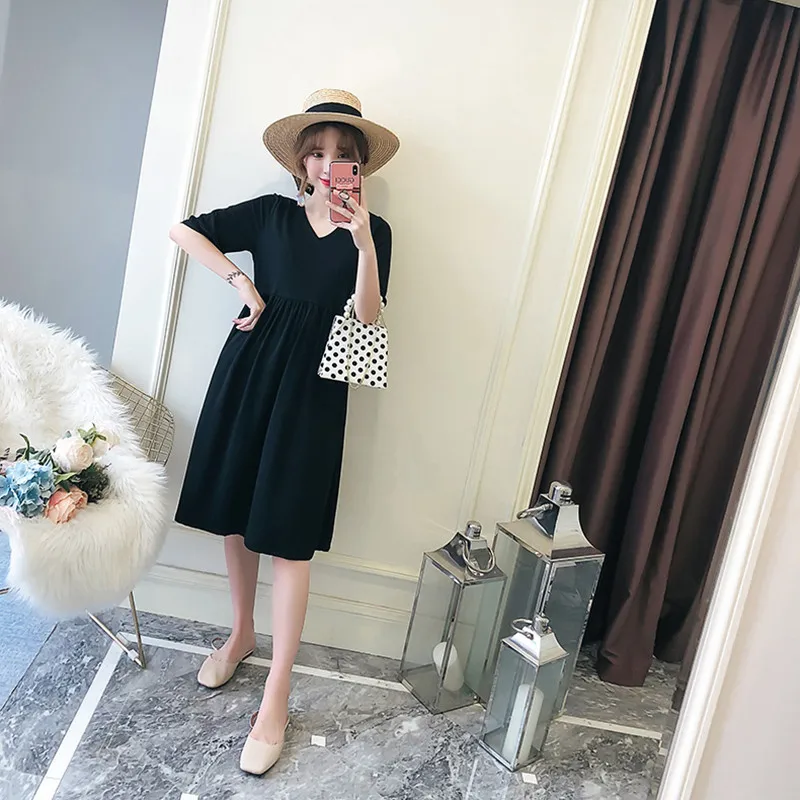 Платья для беременных свободные средней длины с v-образным вырезом летние платья