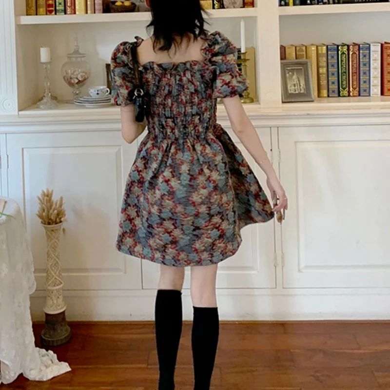 

Summer Vintage Kawaii Dress Women Floral Sweet Bandage Party Mini Dress Female High Street Casual Holiday Korean Dress 2021 New