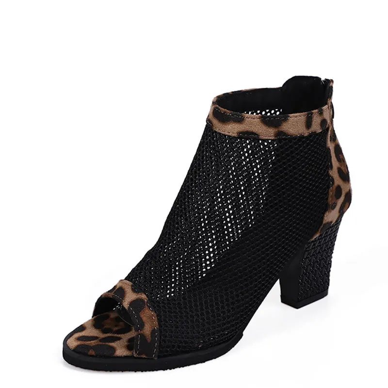 

Large fish mouth shoes 35-43 hollow mesh thick heel high heel sandals