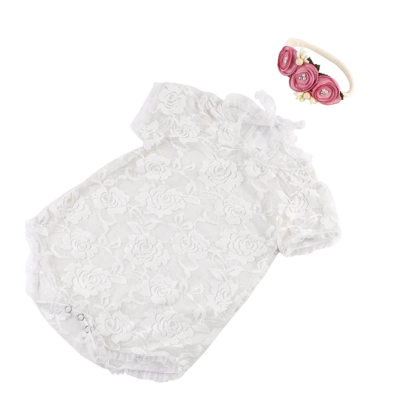 

Baby Photography Props Lace Costume Newborn Baby Romper Headband Infant Outfit