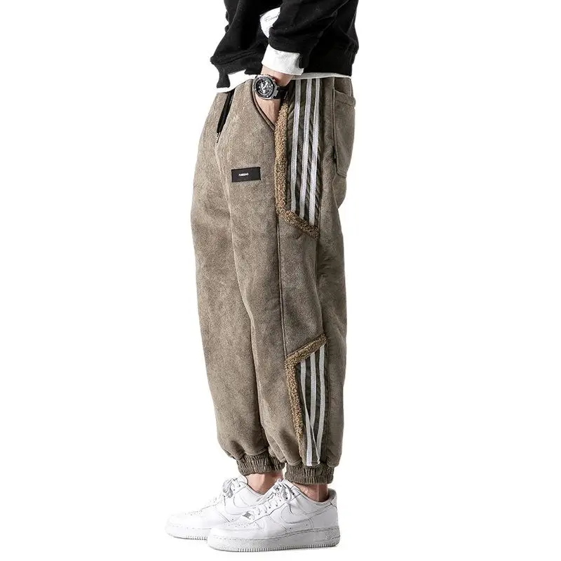 Winter Korean Style Hip Hop Thick Casual Harem Pants Streetwear Fashion Sweatpants Kpop Joggers Men Harajuku Striped Jogging