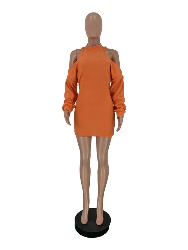 Женское зимнее мини-платье с лямкой на шее длинным рукавом перекрестной спиной