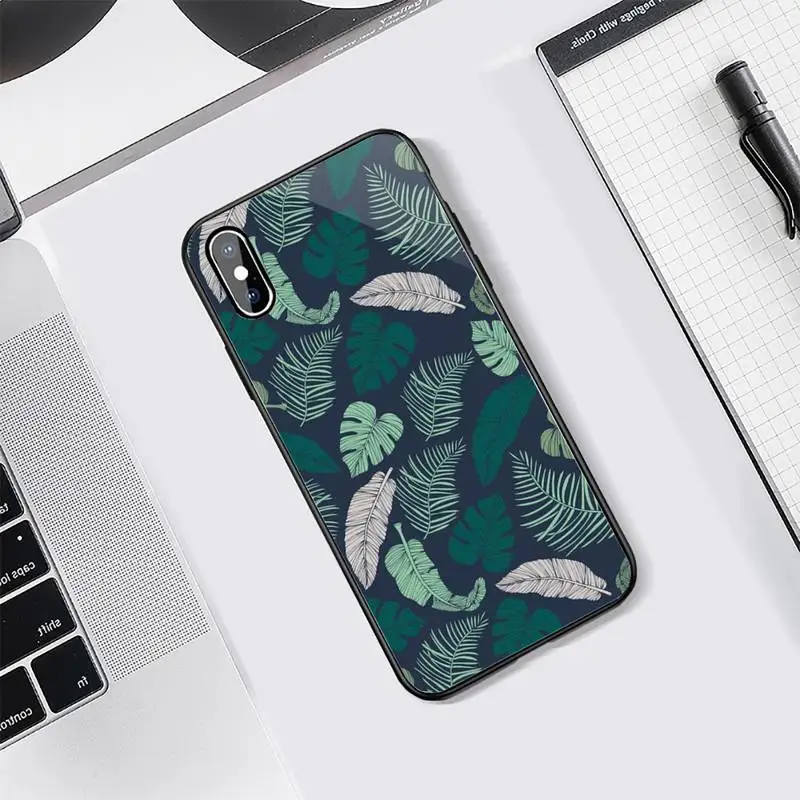 

Summer Banana Leaf Phone Case Tempered glass For iphone 5C 6 6S 7 8 plus X XS XR 11 PRO MAX
