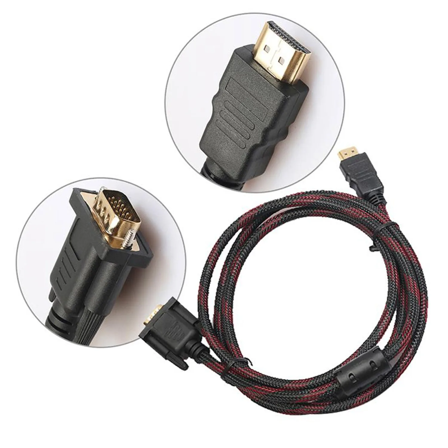 Male To 15 Pin VGA Cable 1.5M HDMI To15 Converter Adapter Nylon Braided For HD TV Computer | Электроника