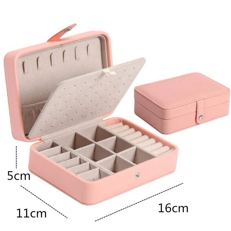 WE 2021 New Button PU Leather Travel Jewelry Boxes for Women girls Portable Jewelry Box Storage for Earrings Necklaces Rings