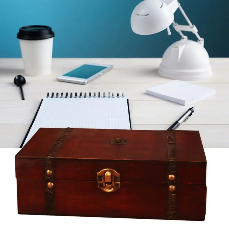 

Antique Wooden Treasure Box Board Game Storage Box for Poker Card Tarot Trinkets