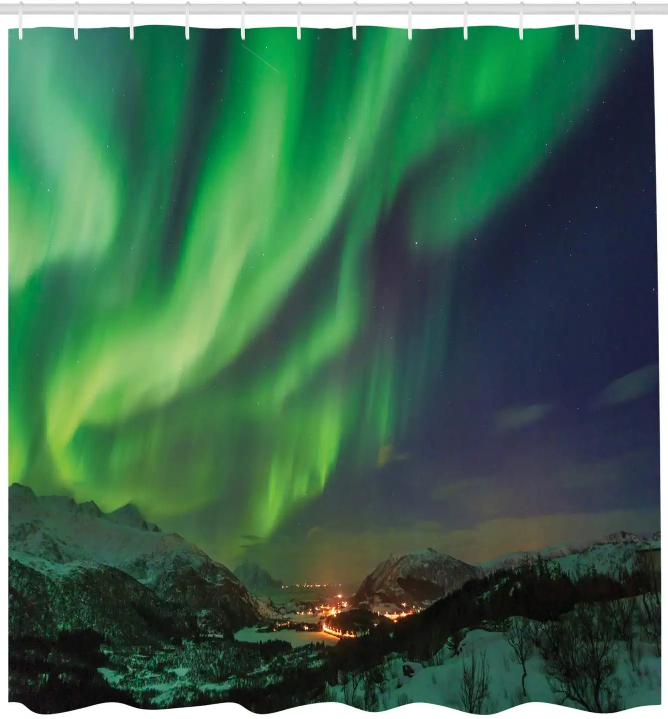 Норвежская занавеска для душа Aurora Borealis скандинавские зеленые тона ночное небо и