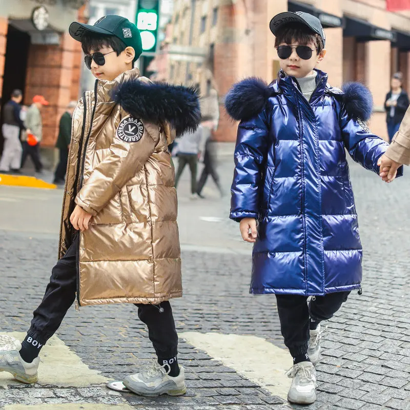 

Winter Coats 2020 New Fashion Hooded Big Fur Collar Children Jackets Parkas For Teenage Boys Girls Thick Long Style Kids Clothes
