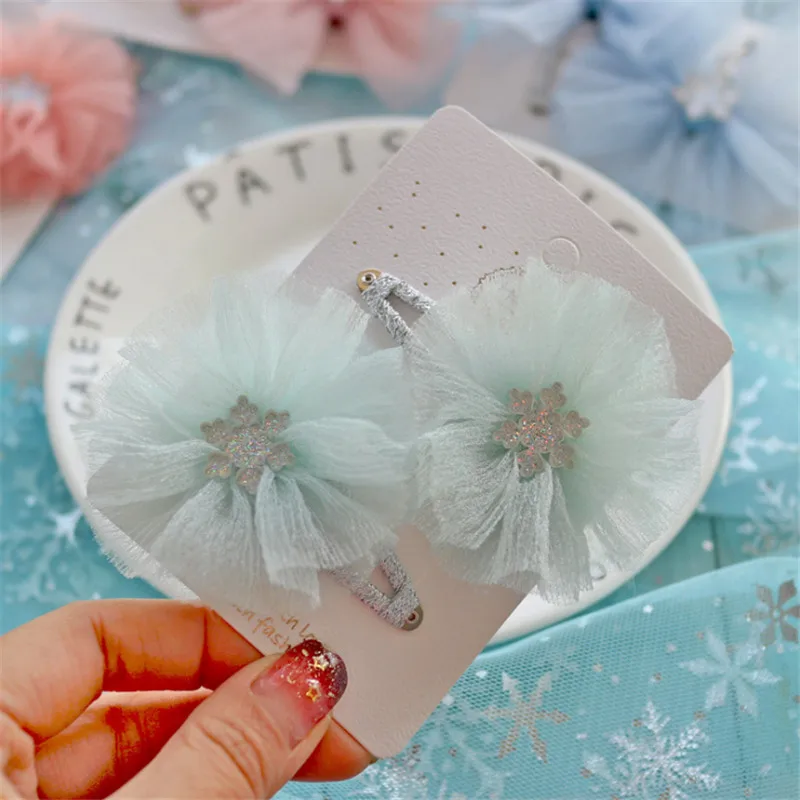 5pair/lot new Kids hair bow elastic band girls rubber snowflake clips children chiffon rope accessorie | Аксессуары для одежды