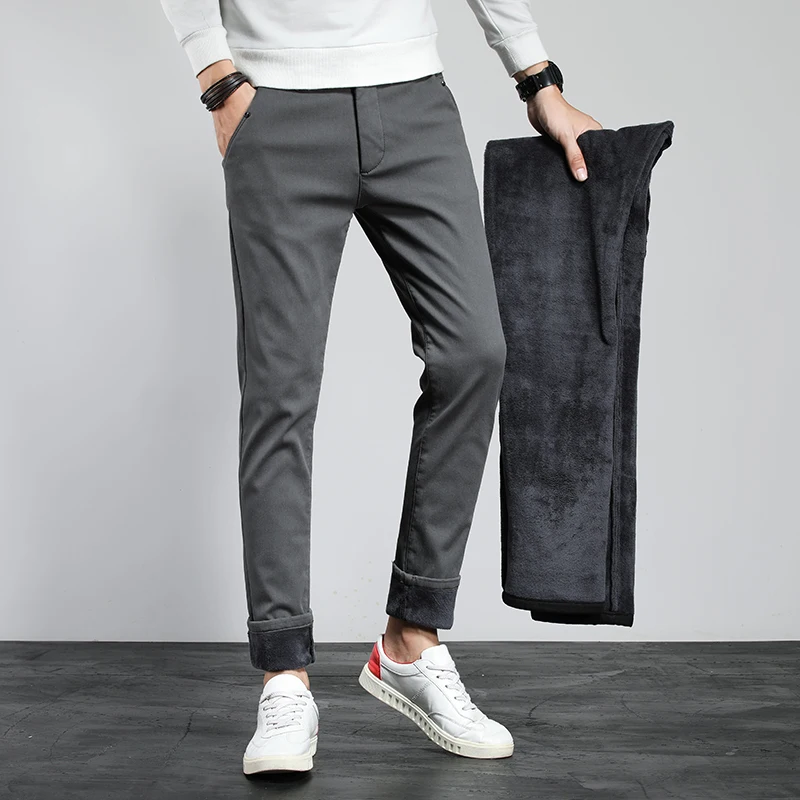 Осенне-зимние повседневные флисовые брюки мужские хлопковые облегающие