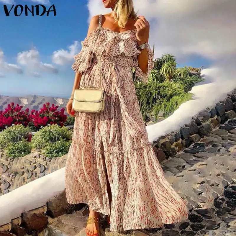 Женское богемное платье макси VONDA длинное без рукавов с открытой спиной и