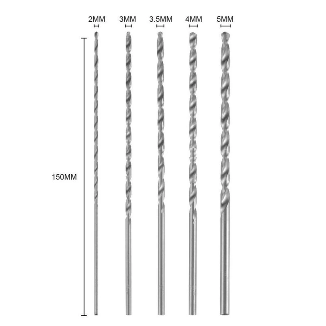 

5pcs Drill Bit High speed steel 150mm 2-5mm Extra Long Set Wood Plastic aluminum