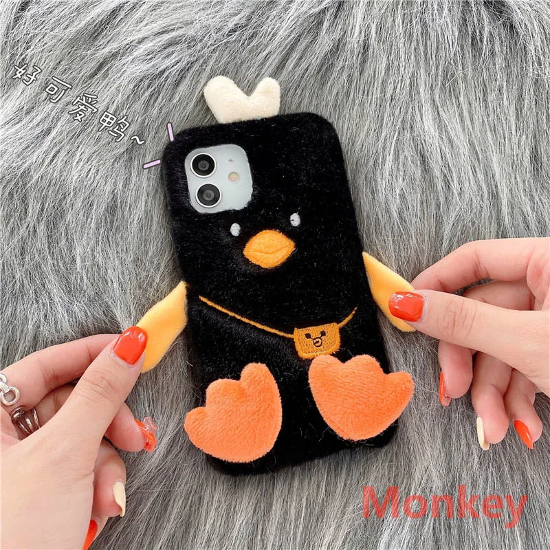 3D Cute Cartoon Duck Case For Samsung S21Ultra S21 S20 S10 S9 S8 Plus Note 20 10 A02S A12 A32 A42 A52 A72 Embroidery Plush Case