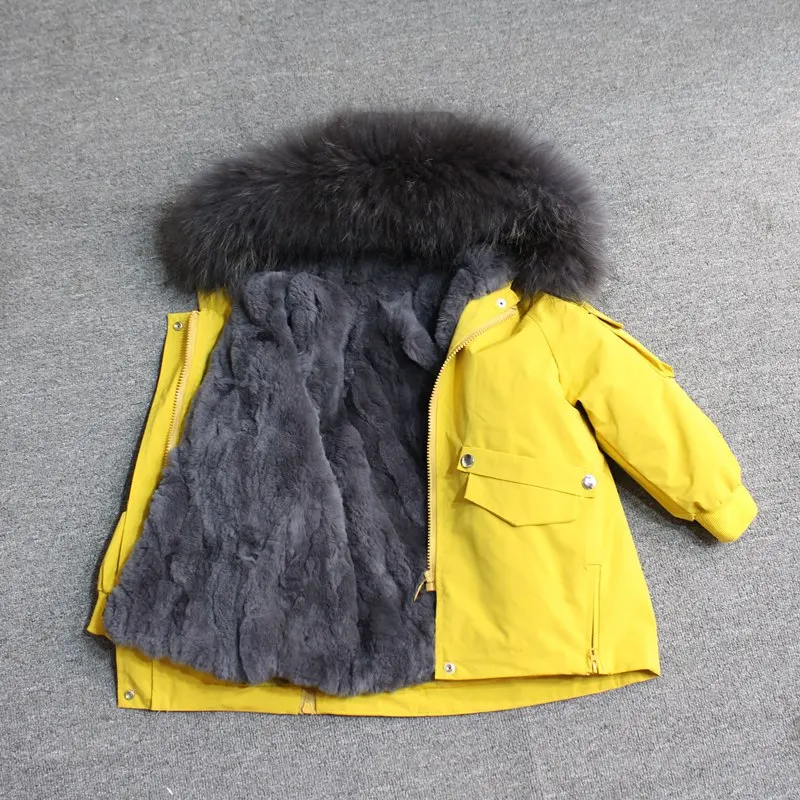 yellow gray fur Для маленьких мальчиков детская зимняя куртка, детская куртка-пуховик для девочек зимняя куртка для детей в Зимняя куртка для девочек и мальчиков детские линией натурального меха кролика, парка, пальто - Цвет: yellow gray fur