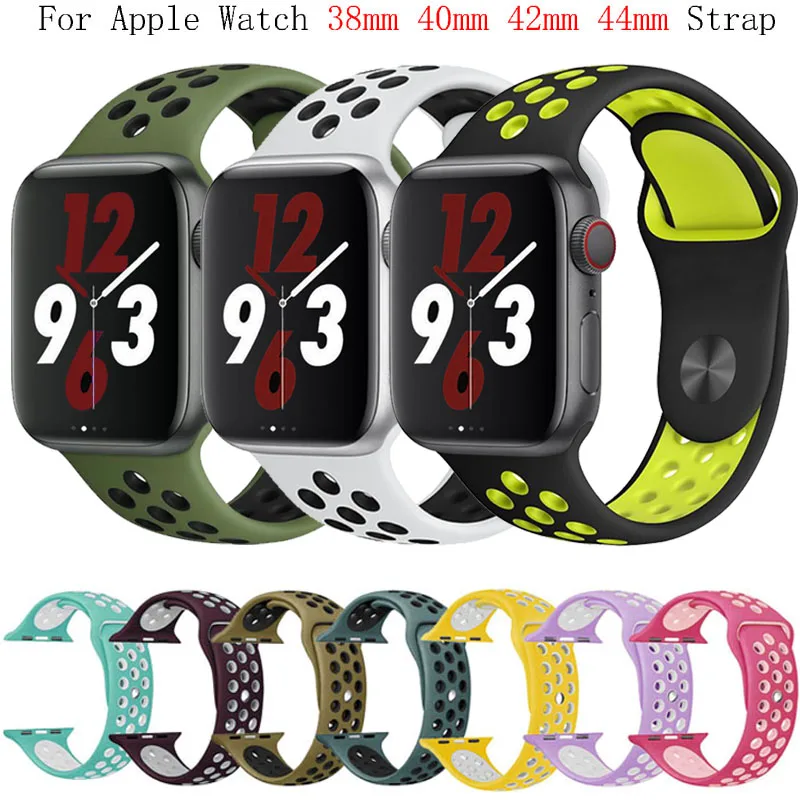 Силиконовый ремешок для apple watch ремень 44 мм 42 мм apple watch, ремешок 38 мм, версия 40 мм адаптер наручных часов iwatch, 4/3/2/1 серии спортивный браслет