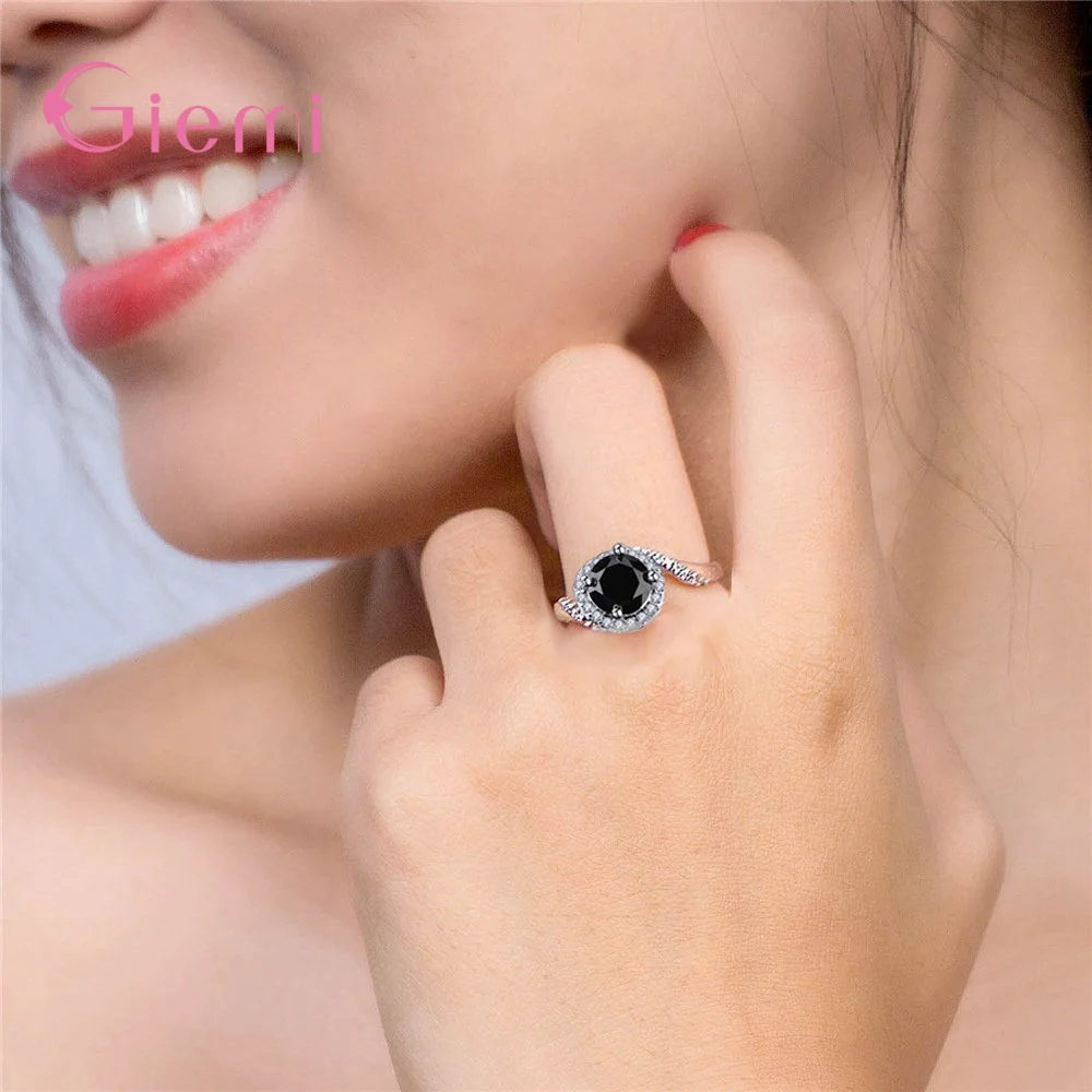 

New Arrival Stylish 925 Sterling Silver Elegant Charm Black Blue CZ Crystal Irregular Rings For Women Men Fashion Jewelry