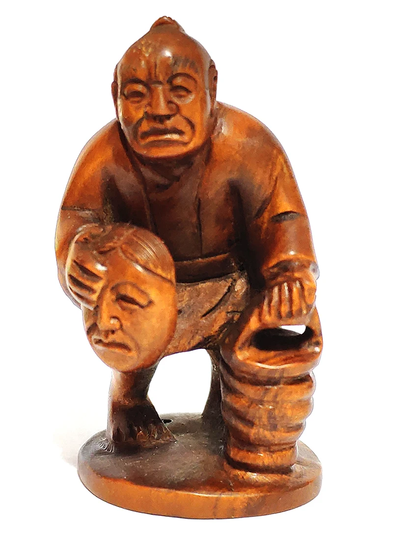 2-Дюймовая японская скульптура из бокса ручной работы Netsuke миниатюрная для