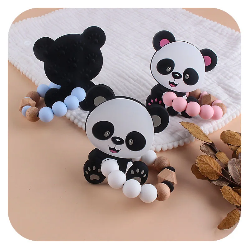 Kissteether-mordedor de silicona de grado alimenticio, pulsera con cuentas de silicona, palo Molar, productos para el cuidado del beb&eacute;, Panda, 1 Uds.-4