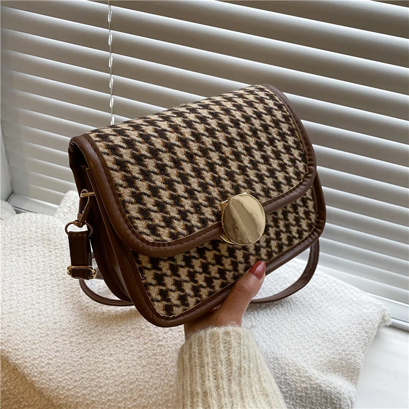 

Foreign Style Winter Thousand Bird Lattice Single Shoulder Messenger Women's Bag New Simple Small Square Bag
