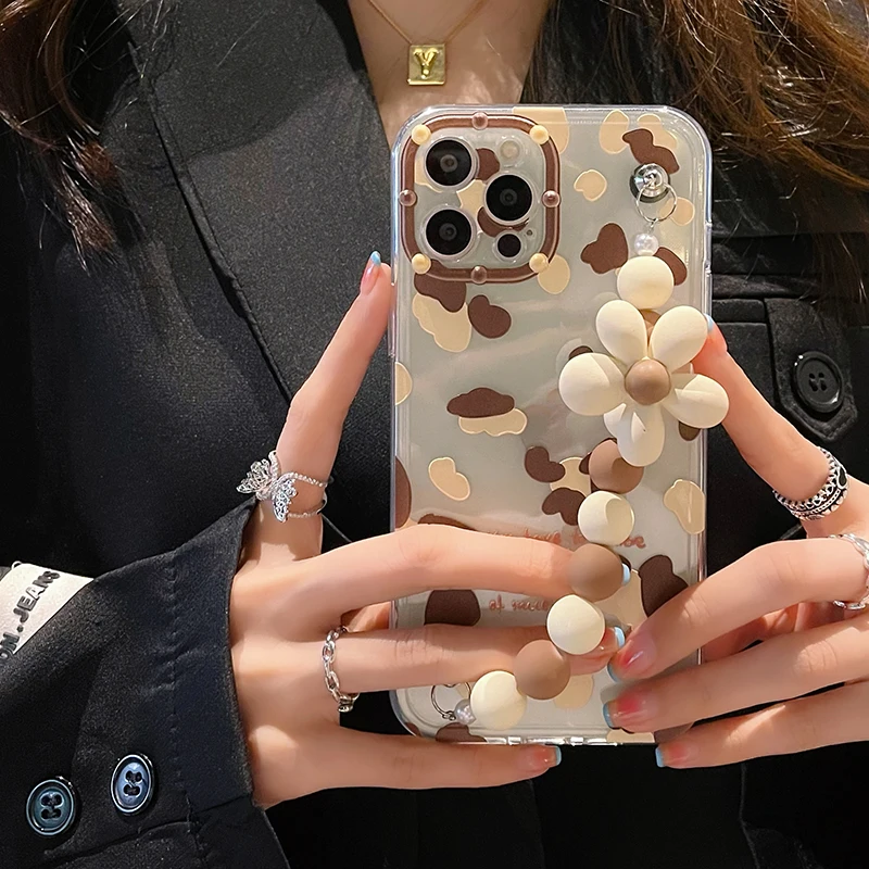 Vintage Leopard Amber Flower Bracelet Phone Case For iPhone 12 11 Pro Max 7 8 Plus X XR XS Mini SE 2 Chain Protective Soft Cover | Мобильные