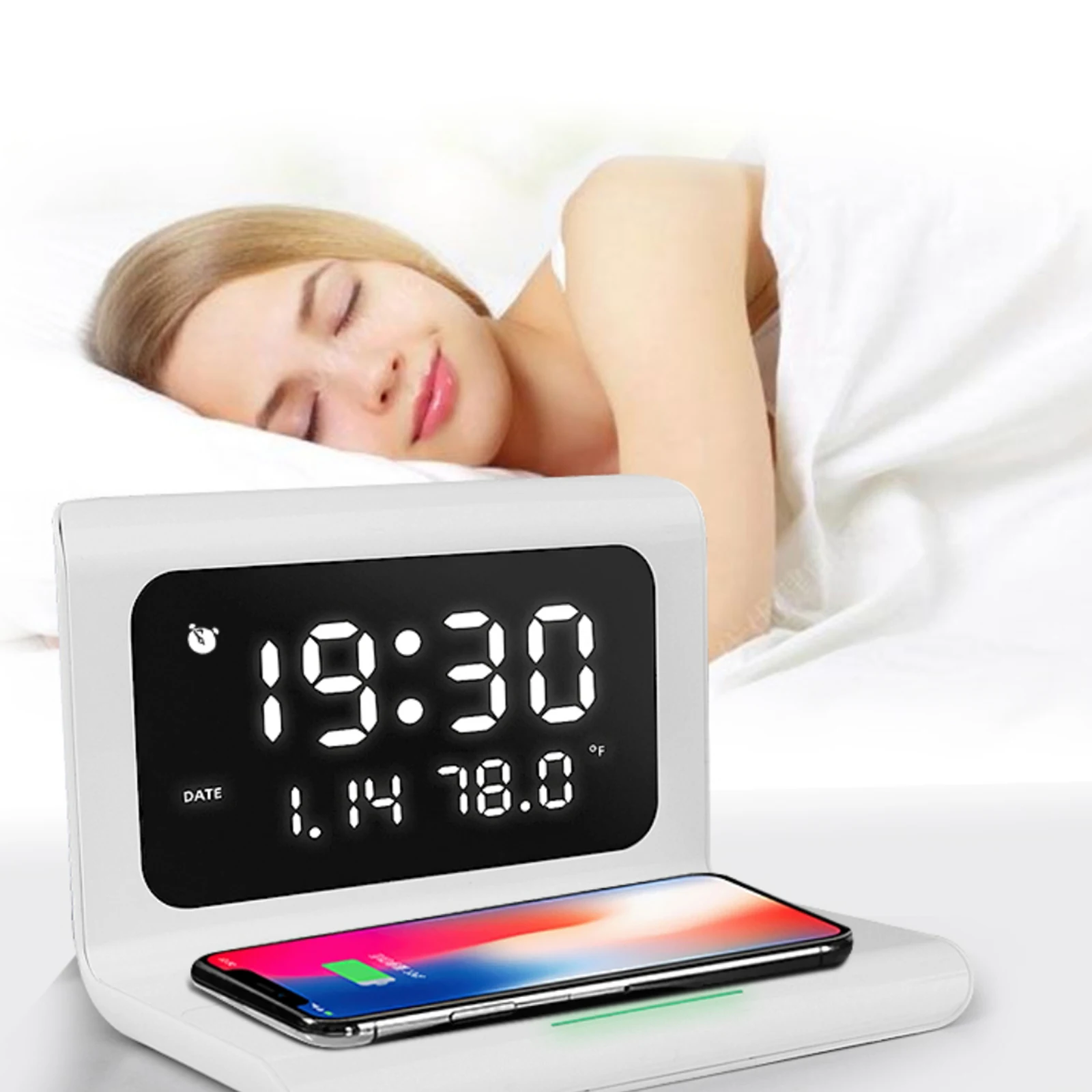 

Светодиодный Будильник 10 Вт, Беспроводные цифровые настольные часы с быстрой зарядкой, электронные часы-будильник, украшение для дома