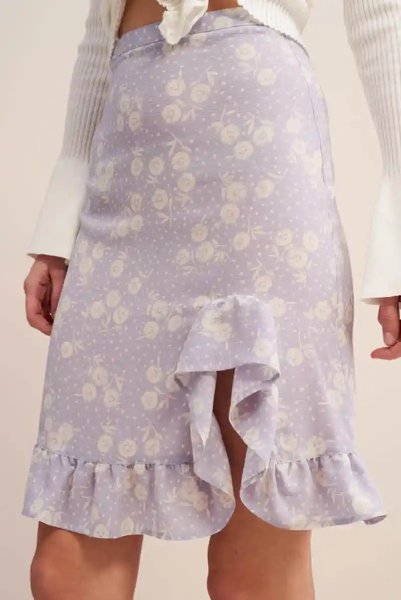 

style summer purple flower print vintage floral high waist ruffle fishtail woman skirt