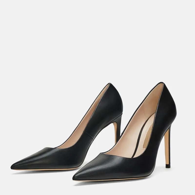

New women's shoes pointed stiletto leather shoes black super high heels work shoes pointed stiletto heels