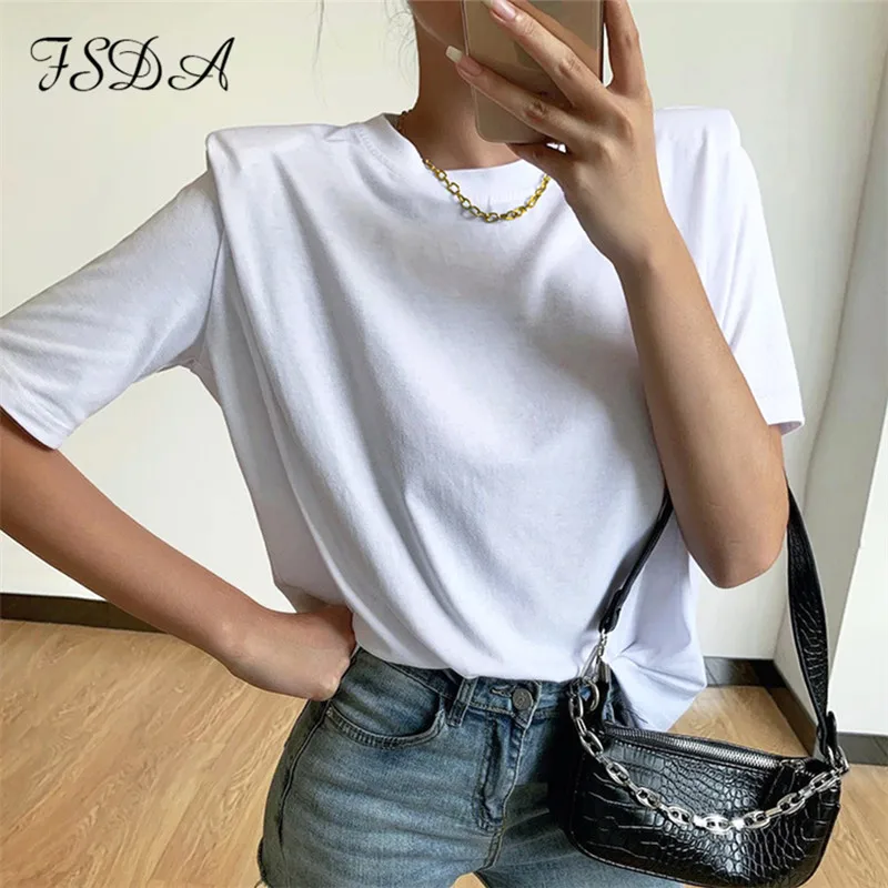 FSDA 2020 Summer Short Sleeve T Shirt Basic Women White Casual O Neck Tee Streetwear Elegant Loose Sexy Top Shirts Ladies | Женская