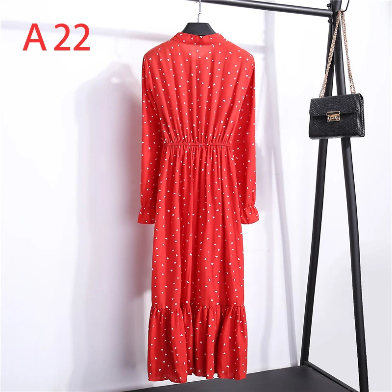 Корейская черная рубашка Vestidos для офиса в горошек, винтажные осенние платья, Женское зимнее платье, миди платье с цветочным рисунком и длинным рукавом для женщин