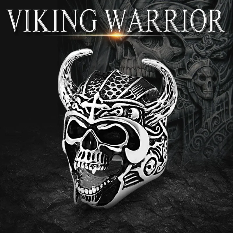 

302 Carbide Alloy Viking Warrior Skull Rings Amulet for Men Scandinavian Nordic God of War Fashion Biker Jewelry wholesale