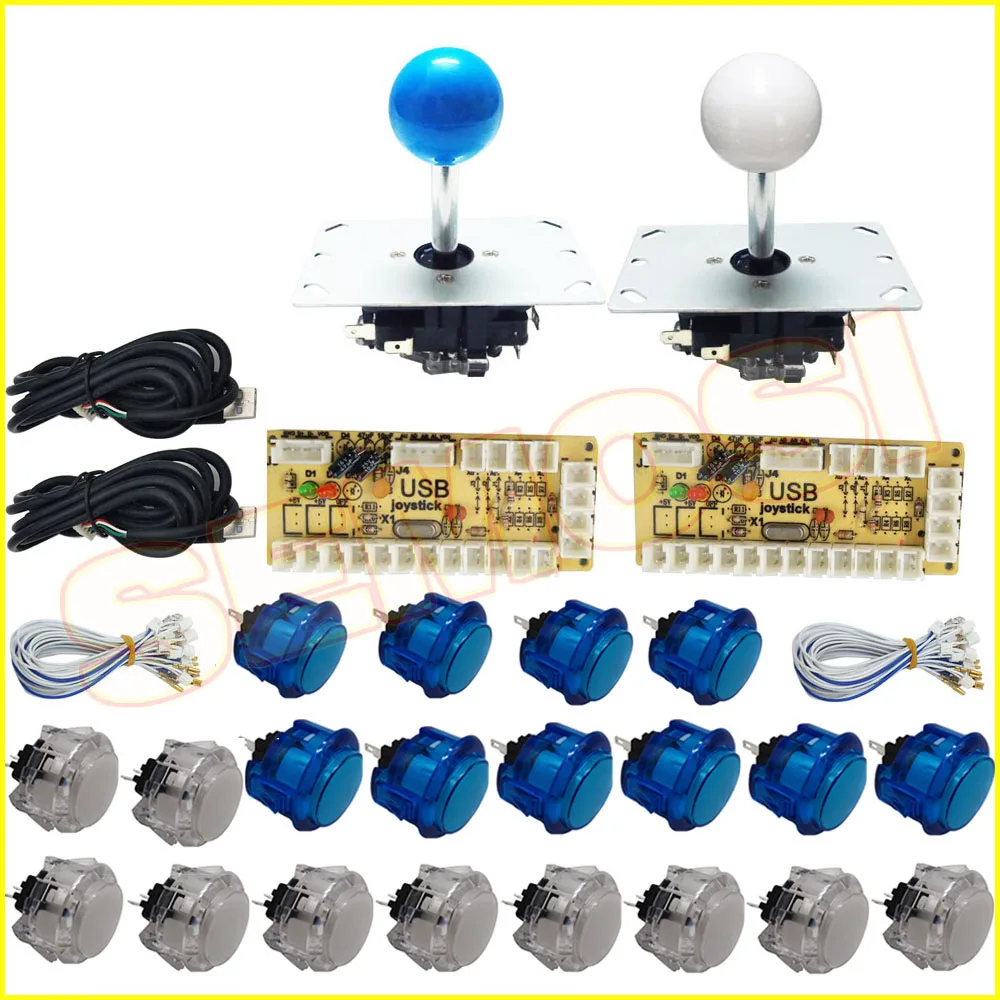 White and Blue kit 1 Ноль задержки аркадный джойстик и кнопки комплект USB кодер кнопка с кабелями для аркадной игры машина MAME/PC/Raspberry Pi - Цвет: White and Blue kit 1