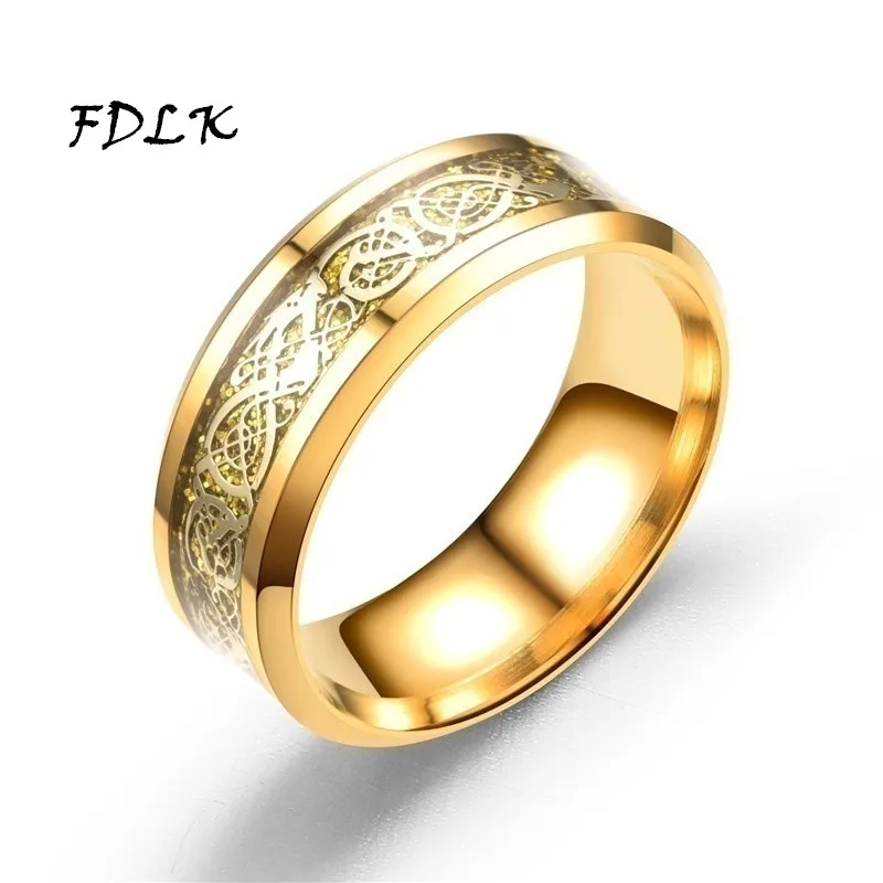 

FDLK Fashion Dragon Stainless Steel Ring for Mens Jewelry Gift Creative Mirror Surface Wedding Gold Ring