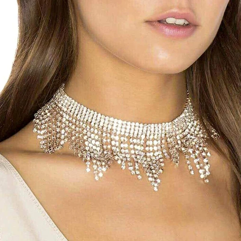 Ожерелье Стразы с бахромой и кристаллами изящное колье бриллиантами ювелирное