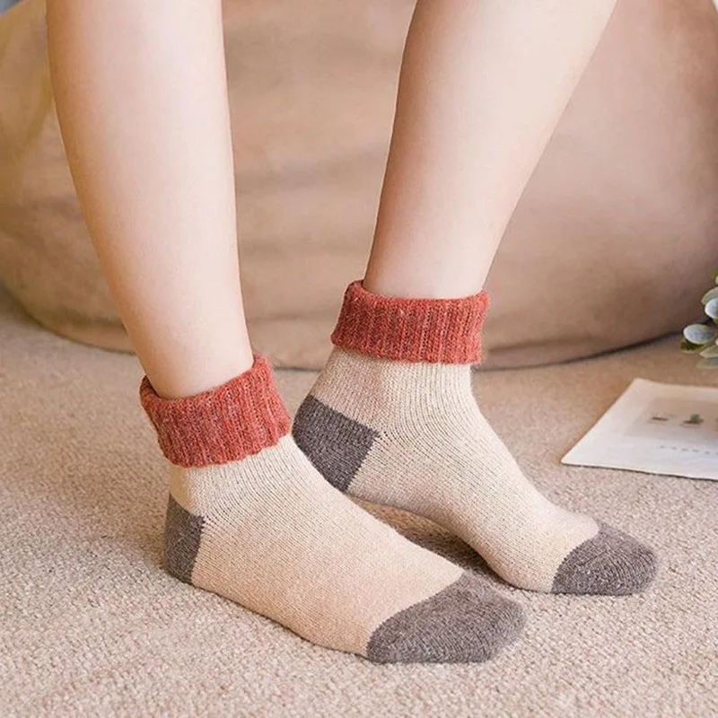 New Winter Women's Thickened Warm Harajuku Retro Solid Color Wear-Resistant Fashion Casual Wool Socks 5 Pair