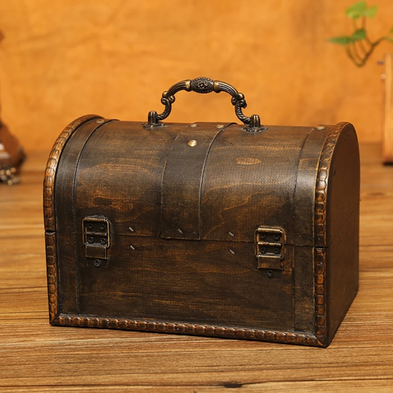 2022 New Wooden Pirate Jewelry Storage Box Vintage Treasure Chest for Wooden Organizer images - 6
