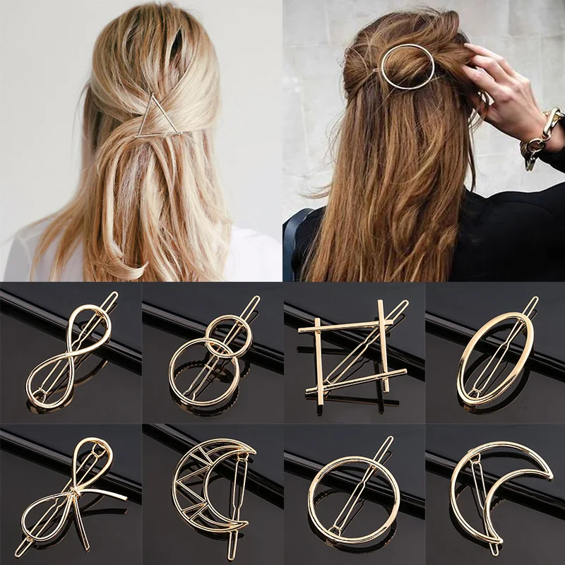 

Metal Geometric Alloy Moon Circle Hairgrip Fashion Woman Hair Accessories Triangle Hair Clip Pin Barrette Girls Headwear
