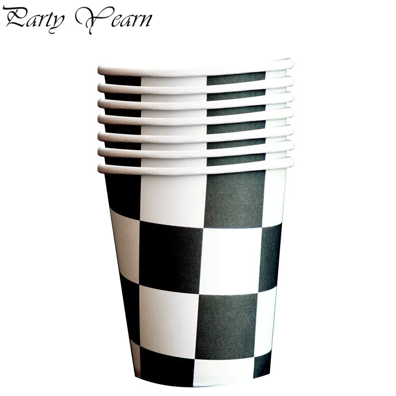 Чашки черный Белый Цвет гоночный автомобиль одноразовая посуда для детей на день