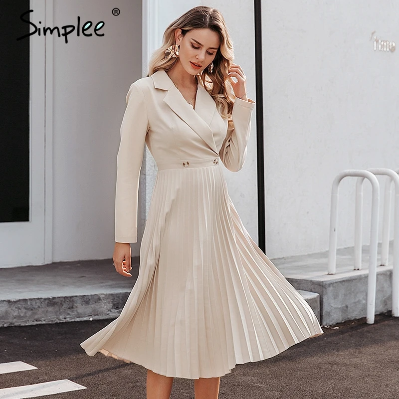 Женское офисное платье Simplee элегантное Плиссированное однобортное