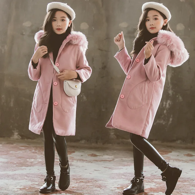 Детское шерстяное пальто с меховым воротником на Возраст 4 14 лет|Шерсть и