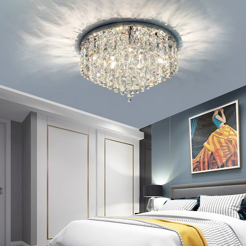 

Современные Простые позолоченные хрустальные потолочные светильники E14 220 В, потолочные светодиодные светильники для гостиной, спальни, ресторана, отеля