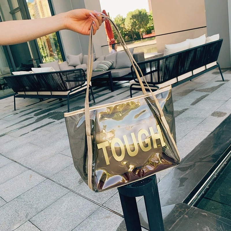 

Модная вместительная сумка с подкладкой, женская сумка, Новинка лета 2021, прозрачная пляжная сумка-тоут через плечо