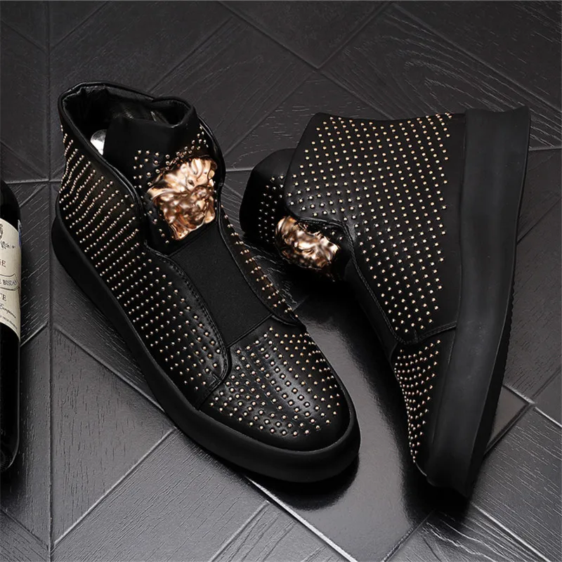 Beli Sneakers Pria 2021 Sepatu Pria Atasan Tinggi Sneakers Desainer Punk Bawah Tebal Merah Sepatu Bot Pergelangan Kaki Flat Kasual Zapatillas Hombre
