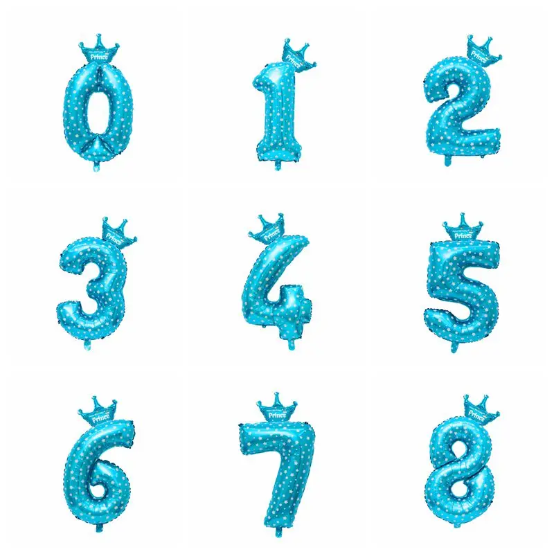 

New 32inch Crown Number Figure Foil Balloons Blue Dots Air Balls for Boys Girls Birthday Party Decorations Supplies Baby Shower